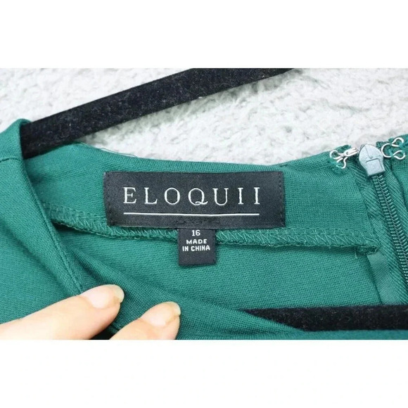 Eloquii Sleeveless Dark Green Midi Dress-Twisted Shoulder Sheath-Size 16-Stretch - Picture 3 of 8